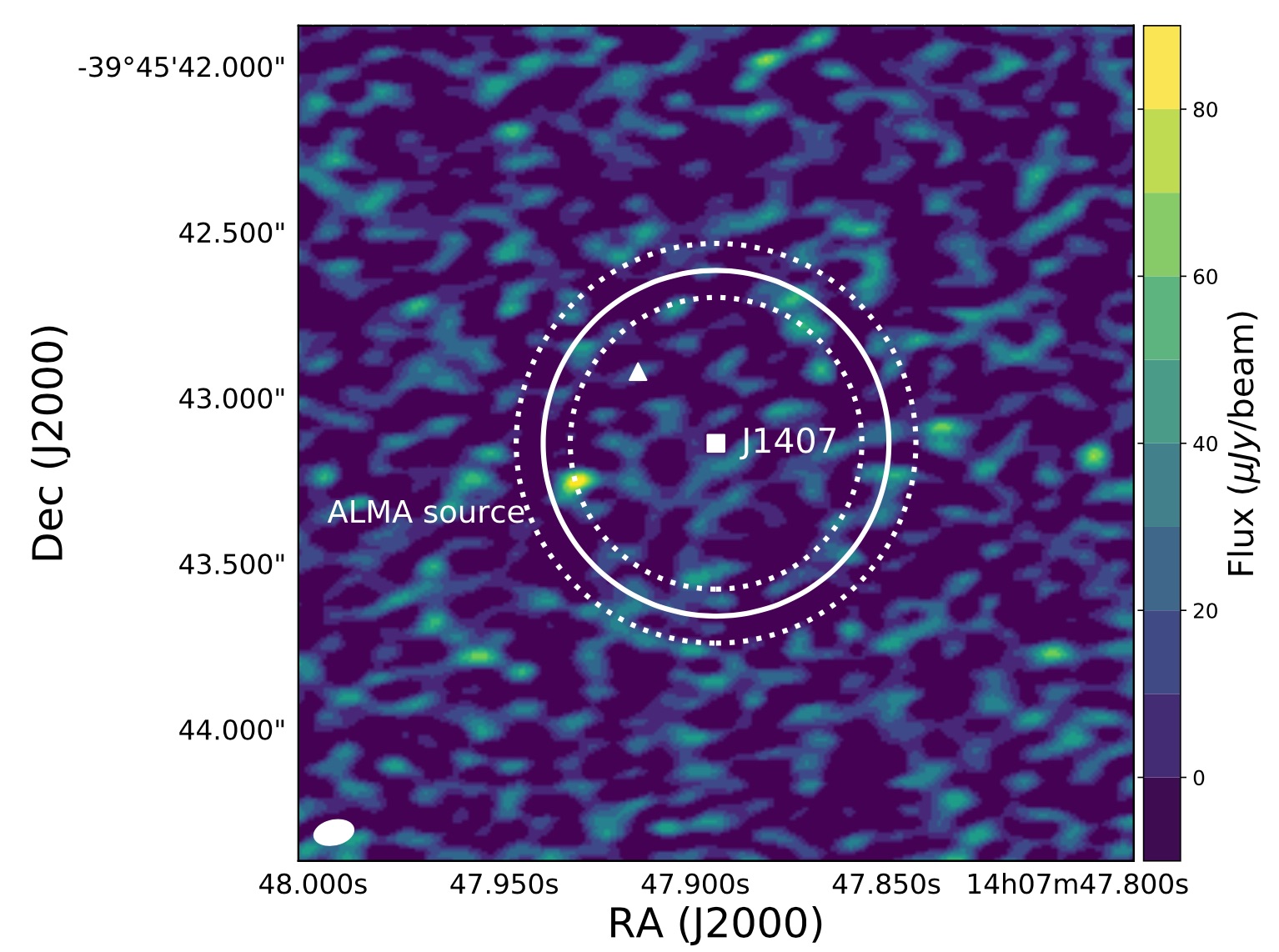 ALMA source detection towards the young star J1407