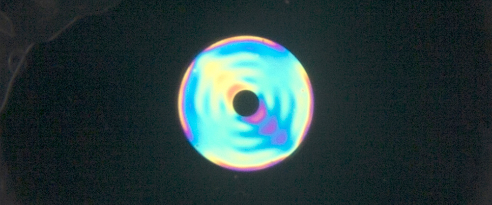Photograph of a vector APP coronagraph between two crossed polarisers