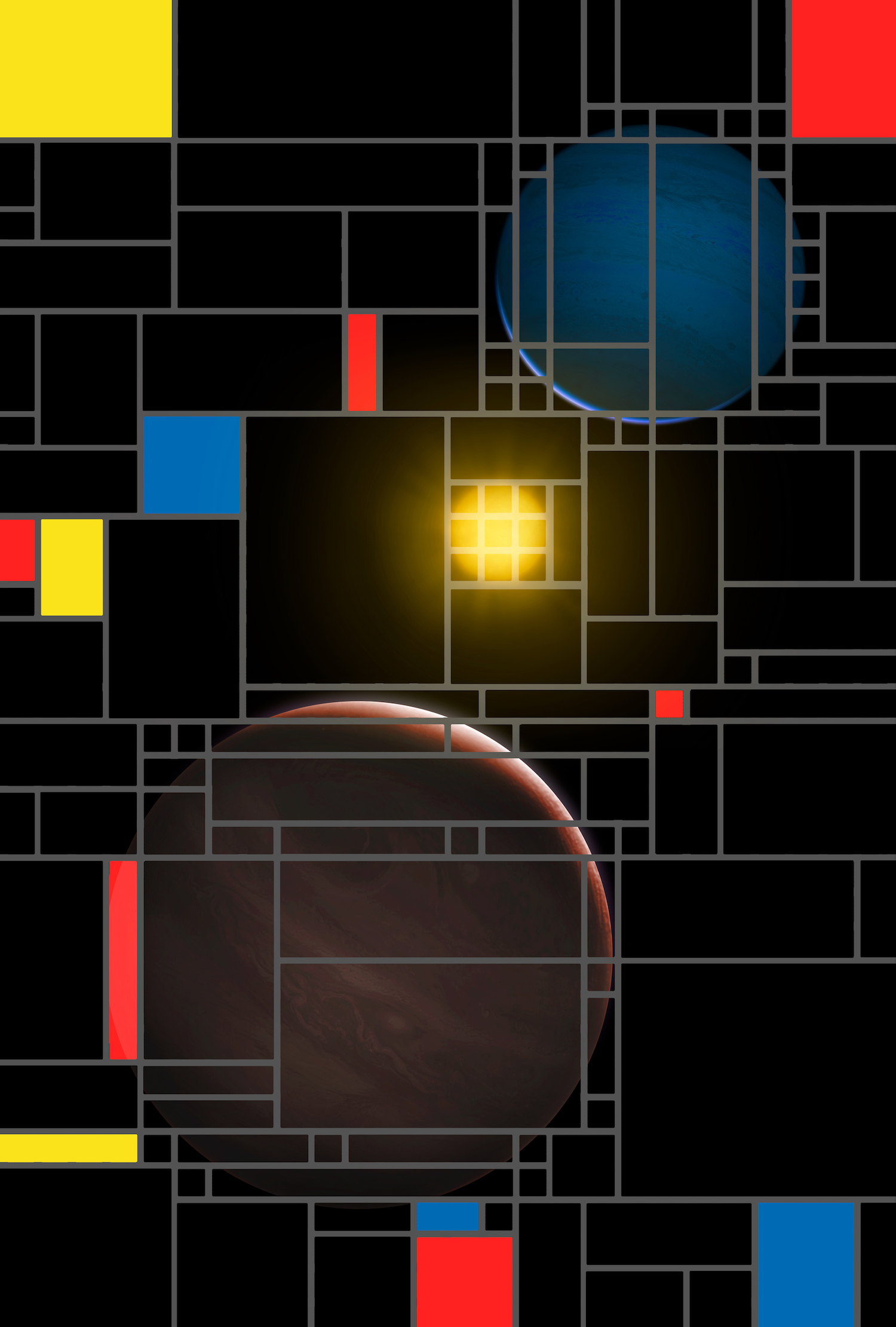 YSES 2b exoplanet system interpreted in the style of Mondrian